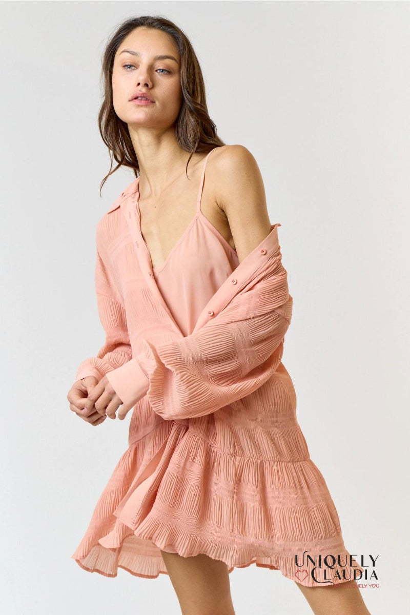 Rebecca Chiffon Textured Shirt Mini Dress | Uniquely Claudia Boutique 