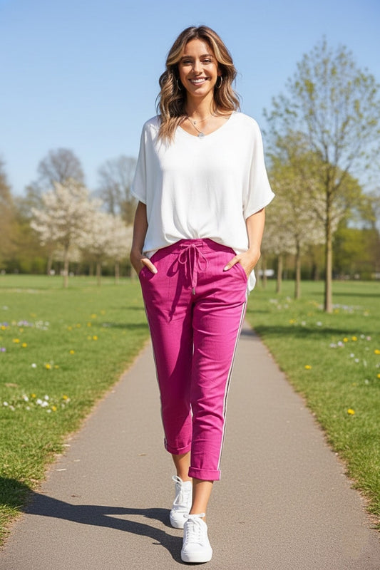 Irene Checkered Stripe Side Ribbon Italian Joggers - Uniquely Claudia Boutique