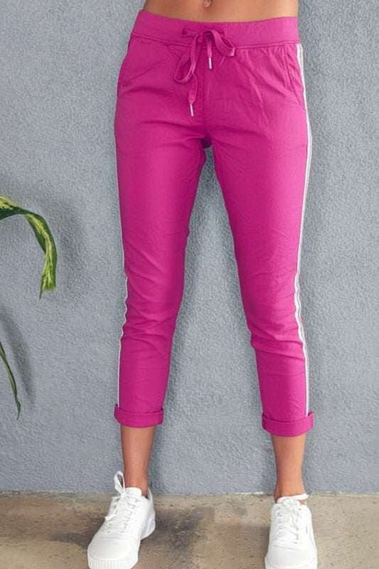 Irene Checkered Stripe Side Ribbon Italian Joggers - Uniquely Claudia Boutique
