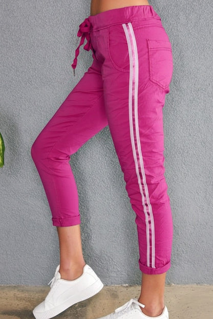 Irene Checkered Stripe Side Ribbon Italian Joggers - Uniquely Claudia Boutique