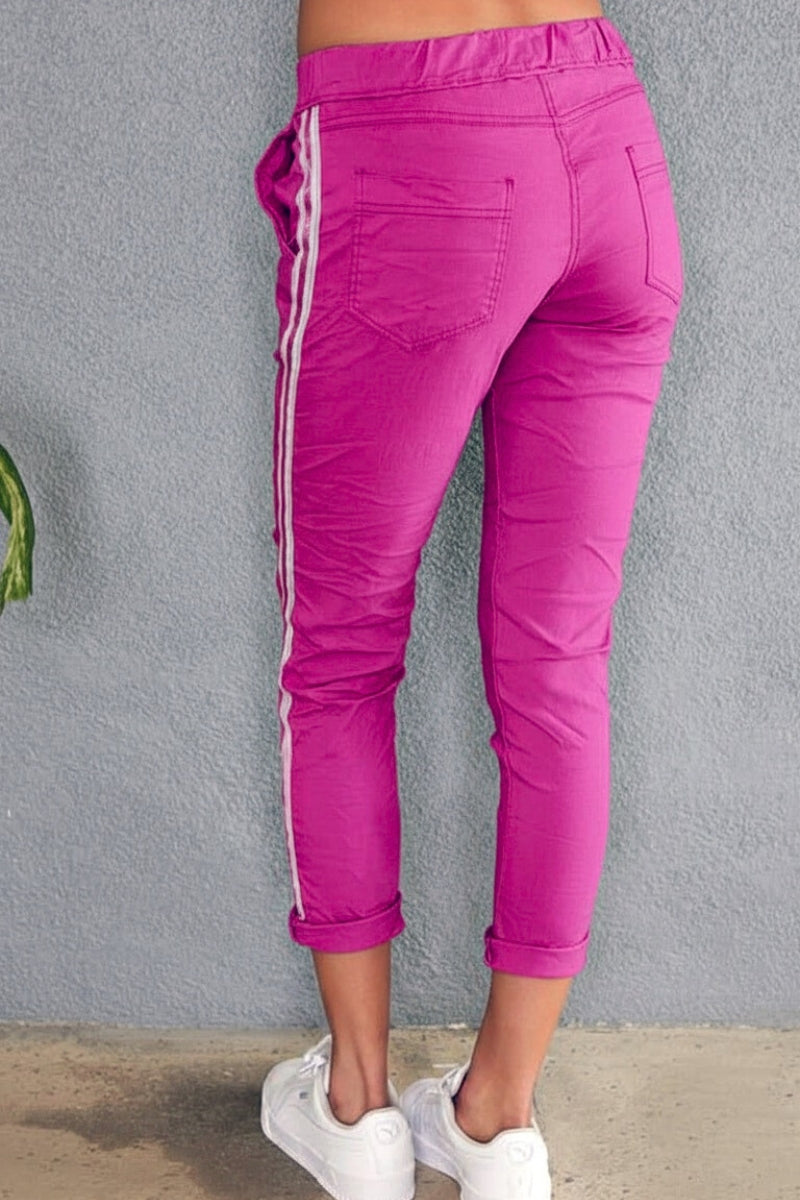 Irene Checkered Stripe Side Ribbon Italian Joggers - Uniquely Claudia Boutique