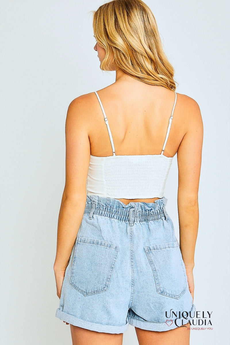 Irisa High Waist Light Denim Shorts | Uniquely Claudia Boutique 