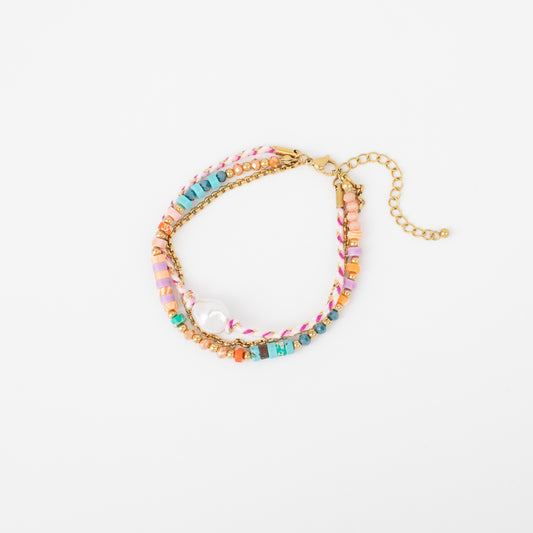 Multicolored beaded bracelet on a white background