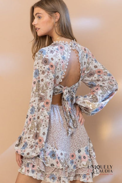 Jasmine Floral & Lace Ruffle Mini Dress