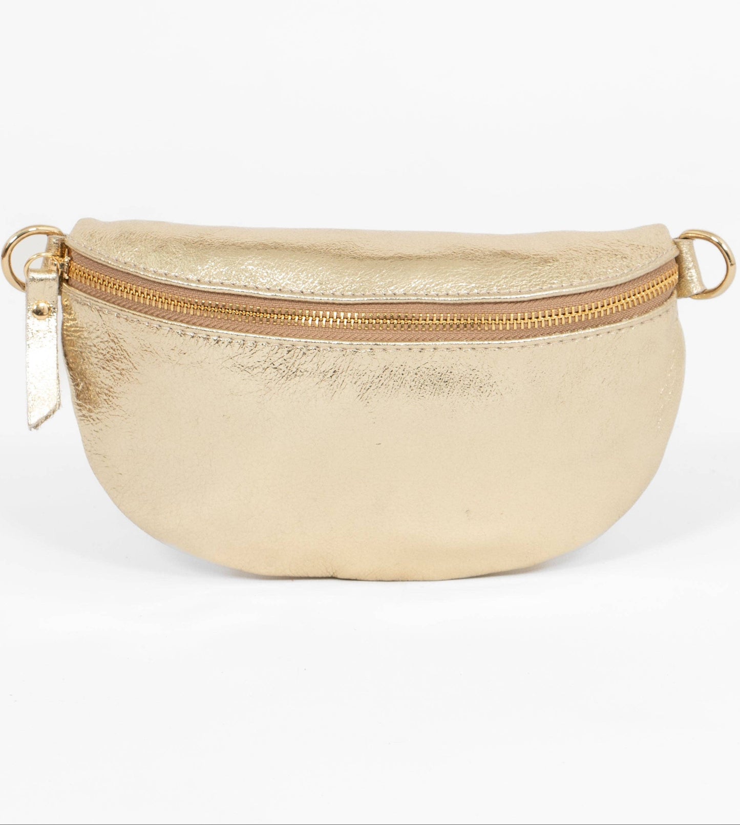 Jasmine Metallic Gold Half Moon Leather Crossbody Bag