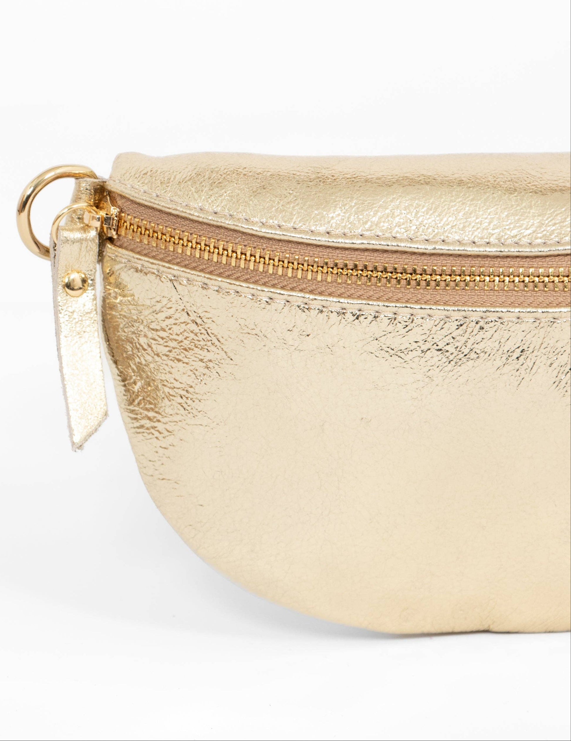Jasmine Metallic Gold Half Moon Leather Crossbody Bag