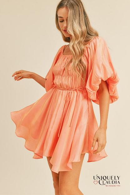 Jessica Metallic Bubble Sleeve Flared Mini Dress | Uniquely Claudia Boutique