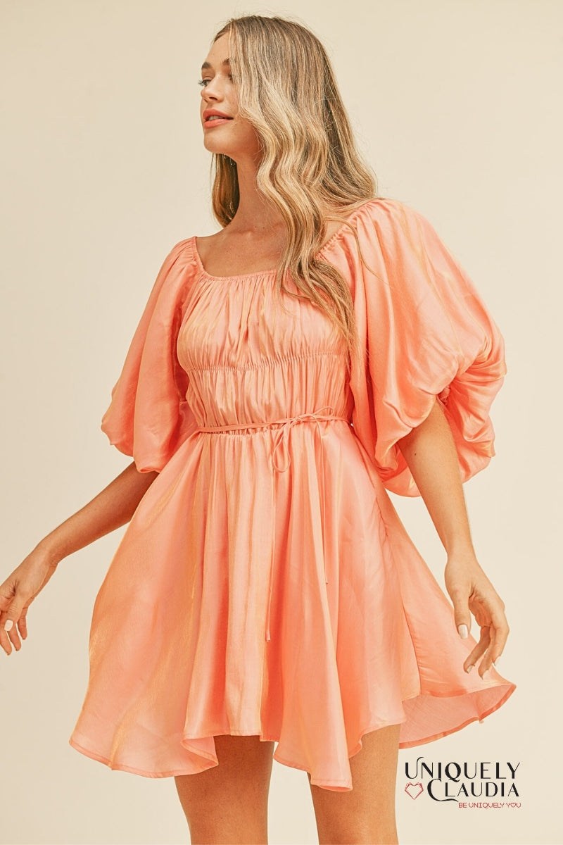 Jessica Metallic Bubble Sleeve Flared Mini Dress | Uniquely Claudia Boutique
