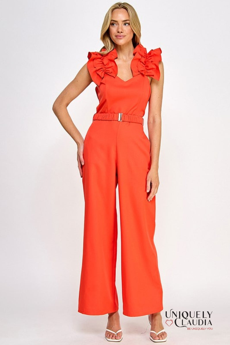 Kara Ruffle Straps Jumpsuit | Uniquely Claudia Boutique 