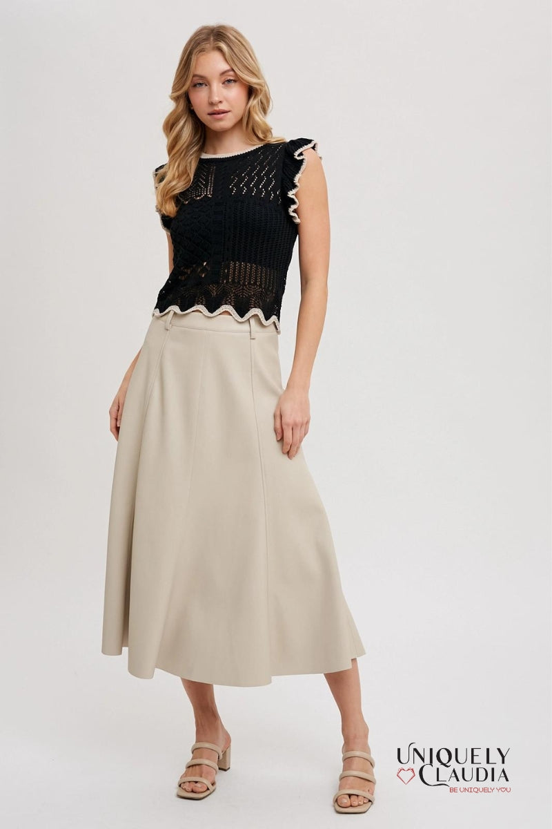 Karla Eyelet Contrast Knit Ruffled Scalloped Top | Uniquely Claudia Boutique 