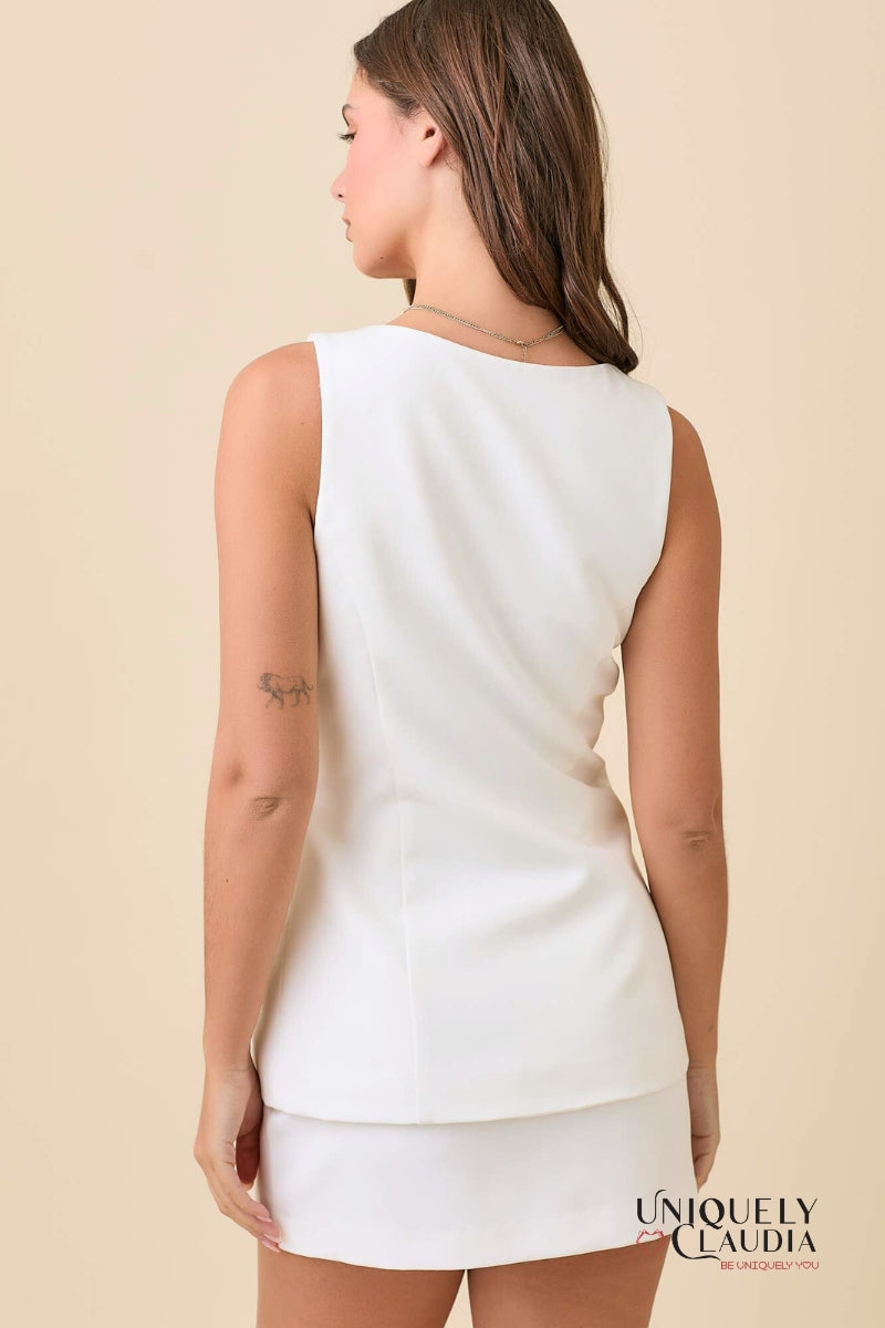 Karla Square Neck Button Down Sleeveless Blazer Romper | Uniquely Claudia Boutique