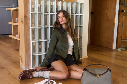 Kenia Contrast Collar Corduroy Zip-Up Jacket