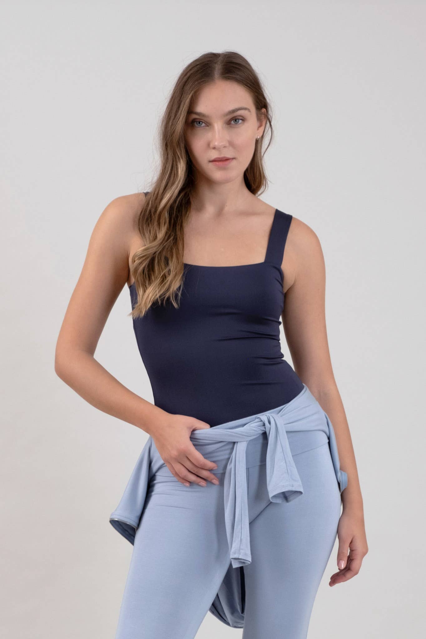 Kristin Solid Square Neck Sleeveless Navy To