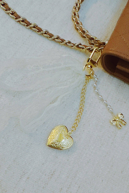 Lace & Love Heart Bag Charm  – White Bow with Gold Heart | Romantic Chic - Uniquely Claudia Boutique