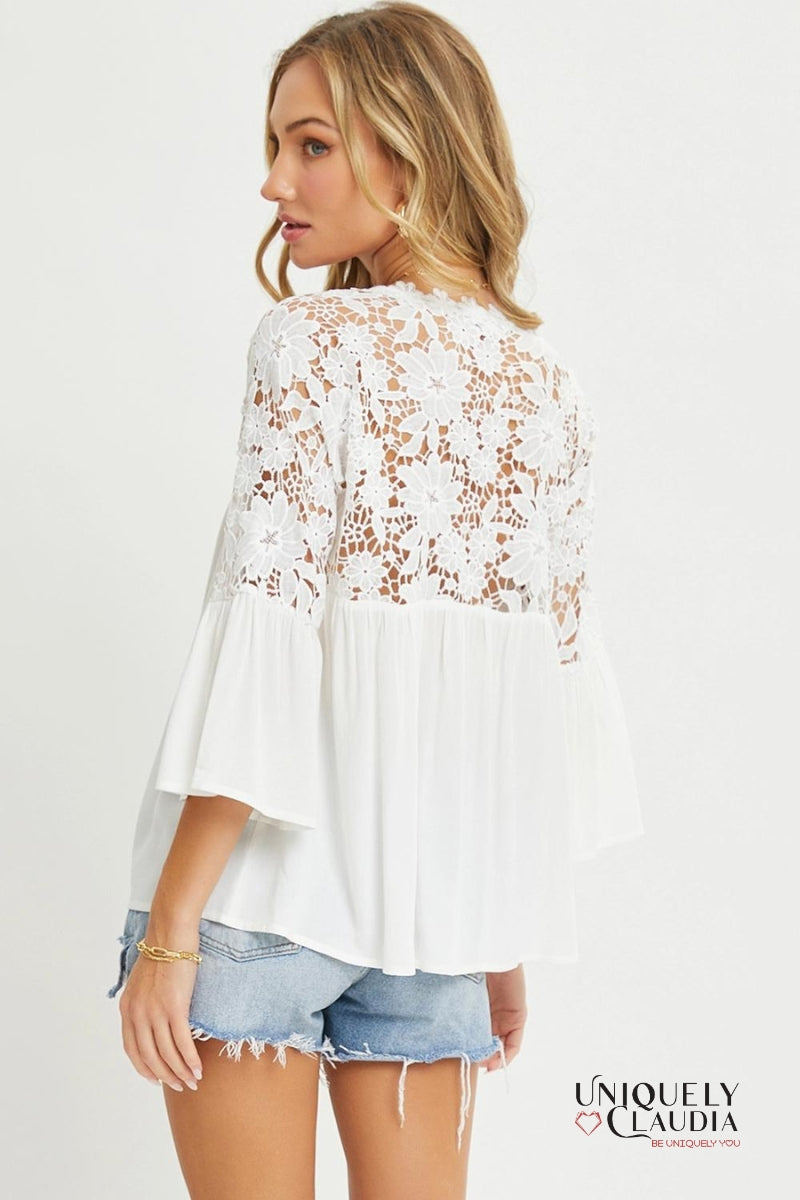 Lacey Crochet Lace Button Down Top | Uniquely Claudia Boutique 