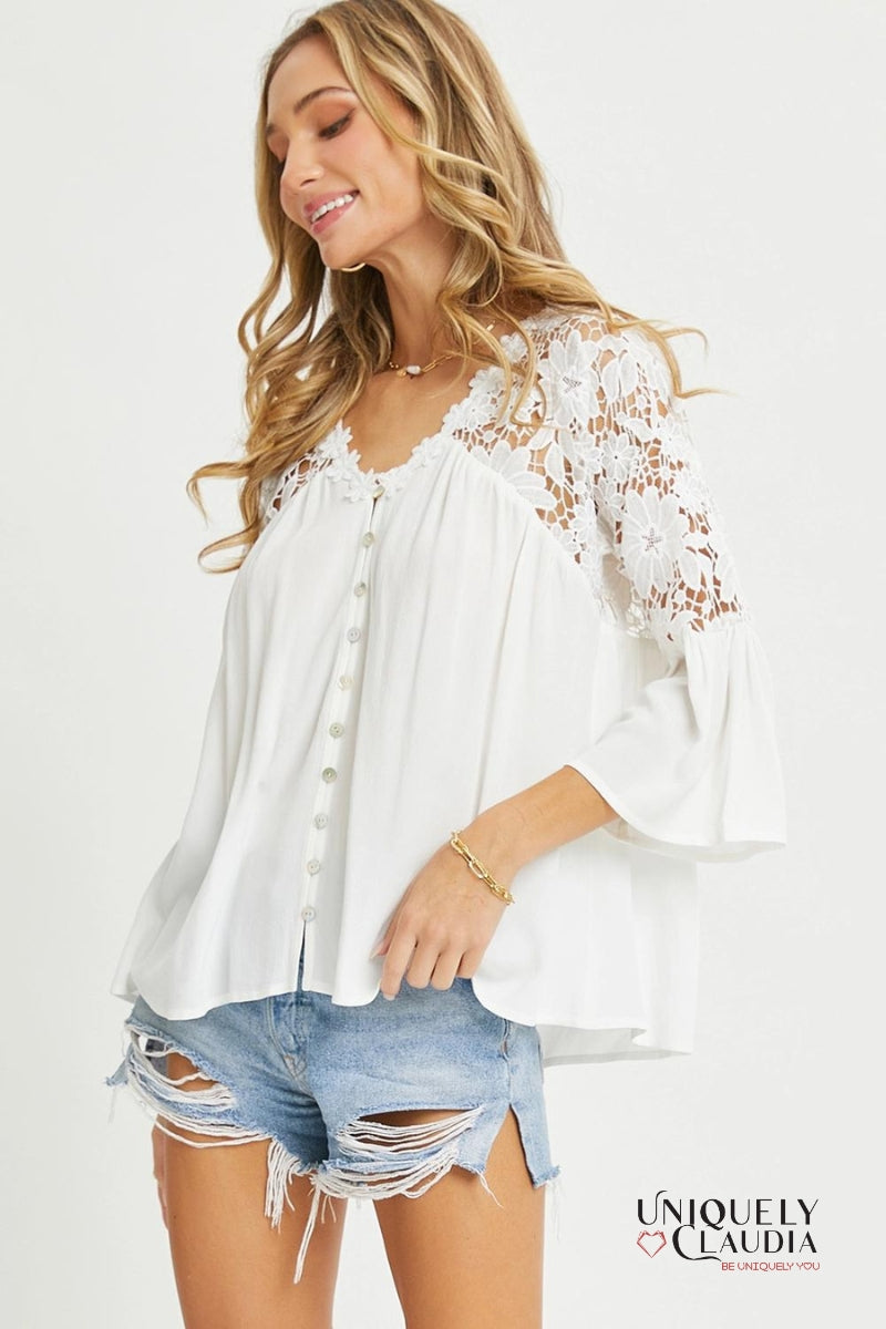 Lacey Crochet Lace Button Down Top | Uniquely Claudia Boutique 