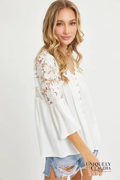Lacey Crochet Lace Button Down Top | Uniquely Claudia Boutique 