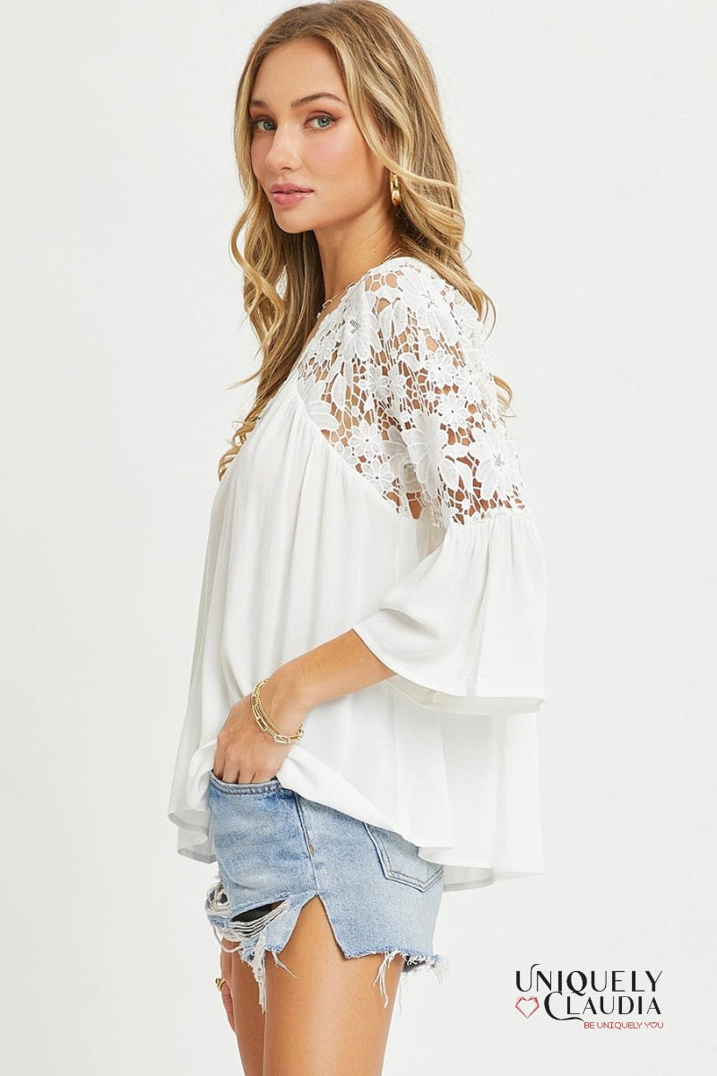 Lacey Crochet Lace Button Down Top | Uniquely Claudia Boutique 