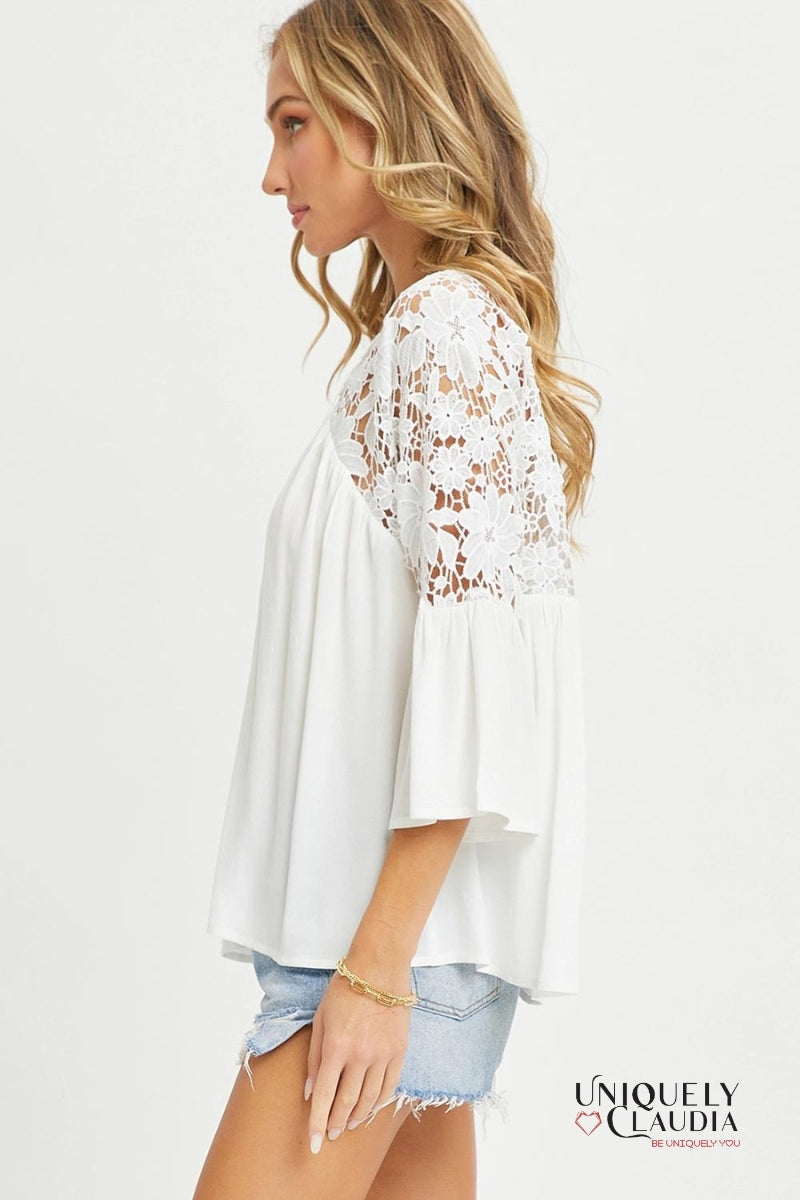Lacey Crochet Lace Button Down Top | Uniquely Claudia Boutique 