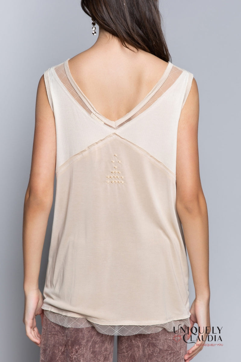 Lannie Sheer Lace Trim Sleeveless Top | Uniquely Claudia Boutique