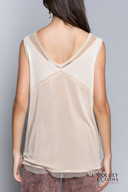 Lannie Sheer Lace Trim Sleeveless Top | Uniquely Claudia Boutique