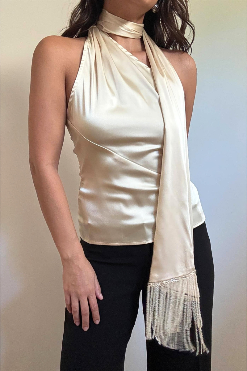 Laura Satin One Shoulder Scarf Top