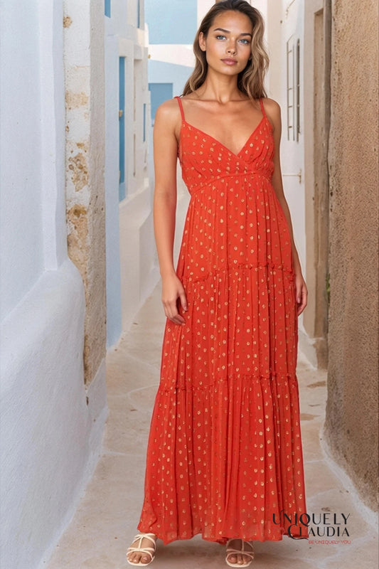 Lisa Metallic Polka Dot Sleeveless Maxi Dress | Uniquely Claudia