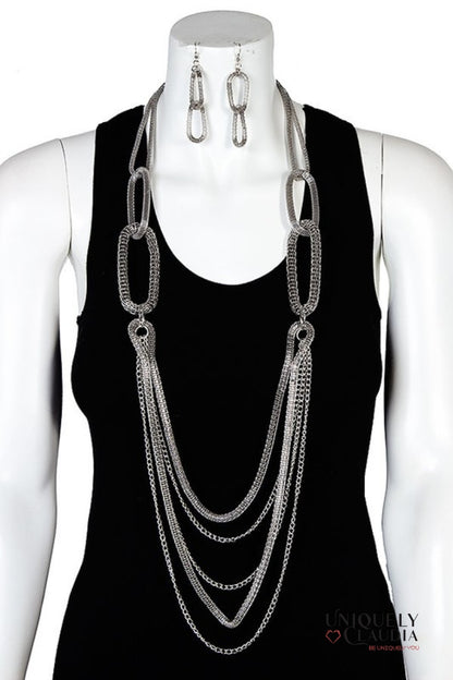 Lizette Long Layer Oval Earrings & Necklace Set