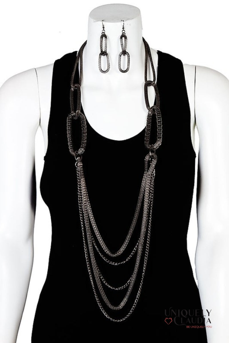 Lizette Long Layer Oval Earrings & Necklace Set - Uniquely Claudia Boutique