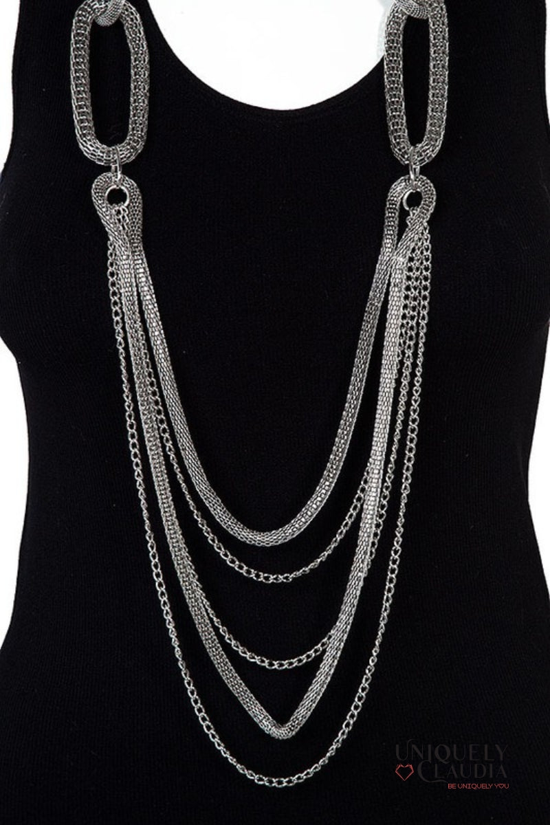 Lizette Long Layer Oval Earrings & Necklace Set