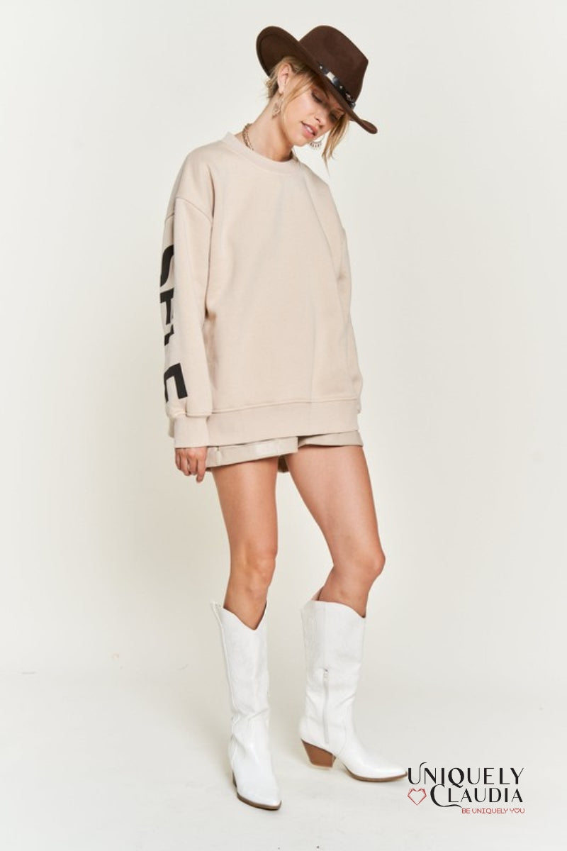 Love Yourself Oversized Tan Sweatshirt | Uniquely Claudia Boutique