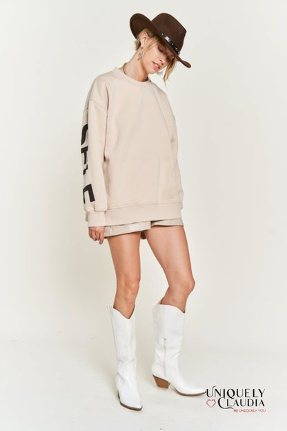 Love Yourself Oversized Tan Sweatshirt | Uniquely Claudia Boutique