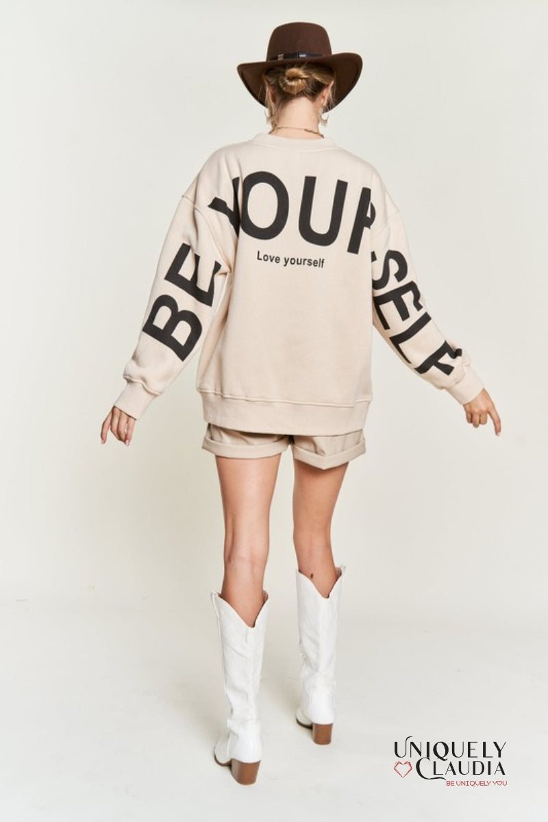 Love Yourself Oversized Tan Sweatshirt | Uniquely Claudia Boutique