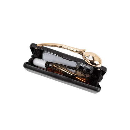 MELIE BIANCO: Belle Black Vegan Leather Rose Bud Handle Clutch