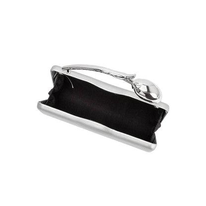 MELIE BIANCO: Belle Silver Vegan Leather Rose Bud Handle Clutch