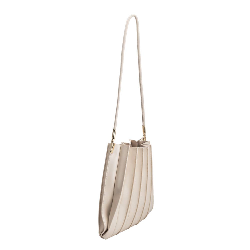 Beige handbag with a strap on a white background