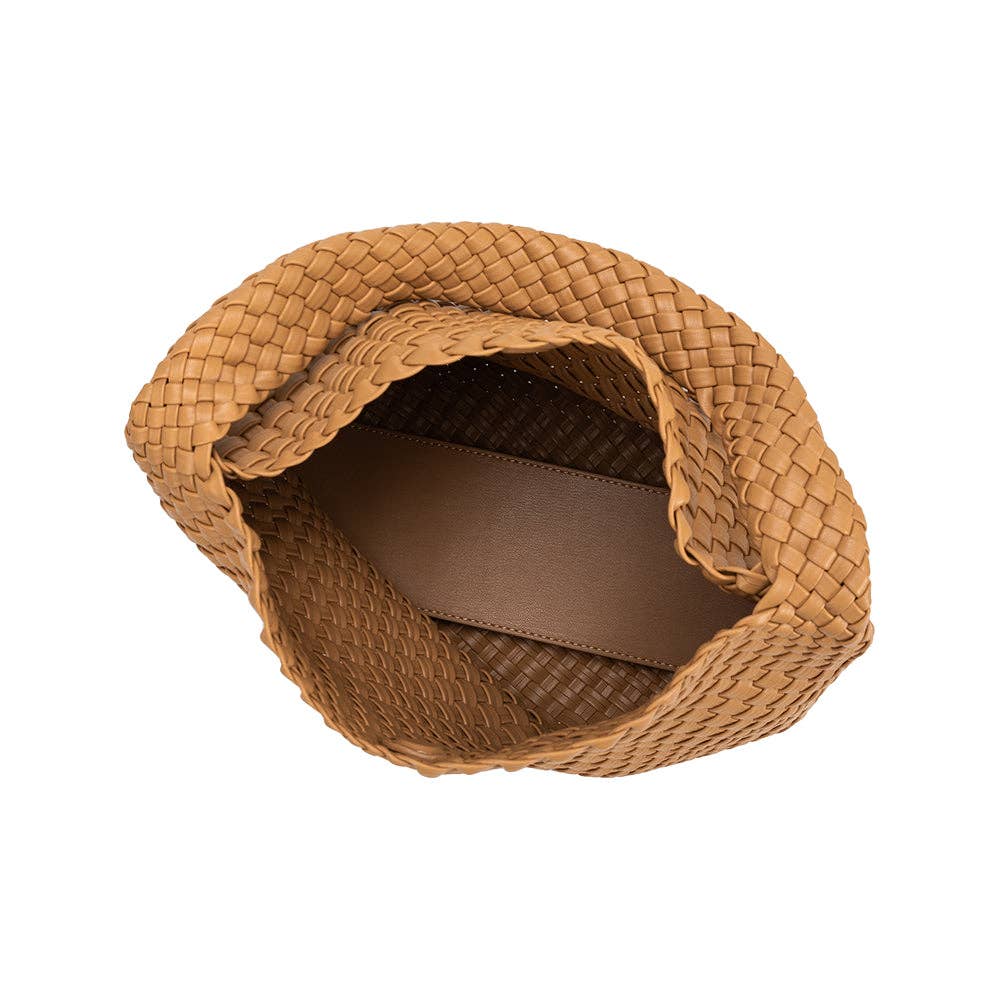 Camel woven basket on a white background