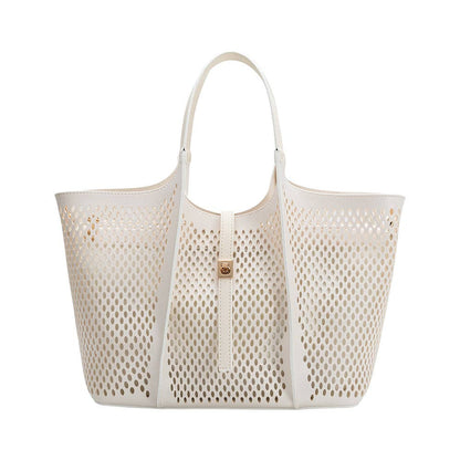 Malia Ivory Laser Cut Vegan Leather Tote Bag Pre-Order 3/30 - Uniquely Claudia Boutique