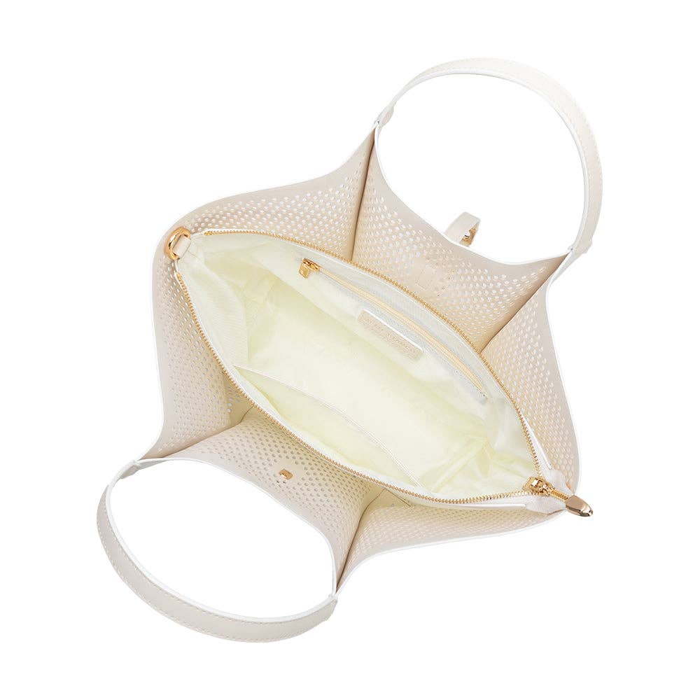 Malia Ivory Laser Cut Vegan Leather Tote Bag Pre-Order 3/30 - Uniquely Claudia Boutique