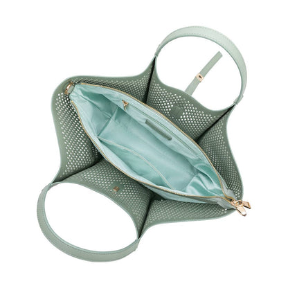 MELIE BIANCO: Malia Sage Laser Cut Vegan Leather Tote Bag