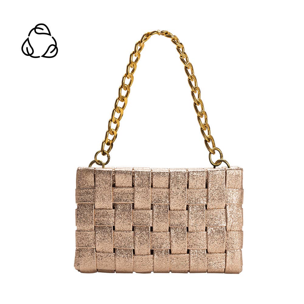MELIE BIANCO: Mimie Champagne Metallic Recycled Vegan Crossbody Bag | Uniquely Claudia Boutique 