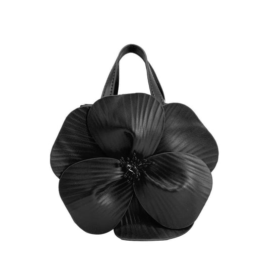 MELIE BIANCO: Monroe Black Flower Vegan Leather Top Handle Bag