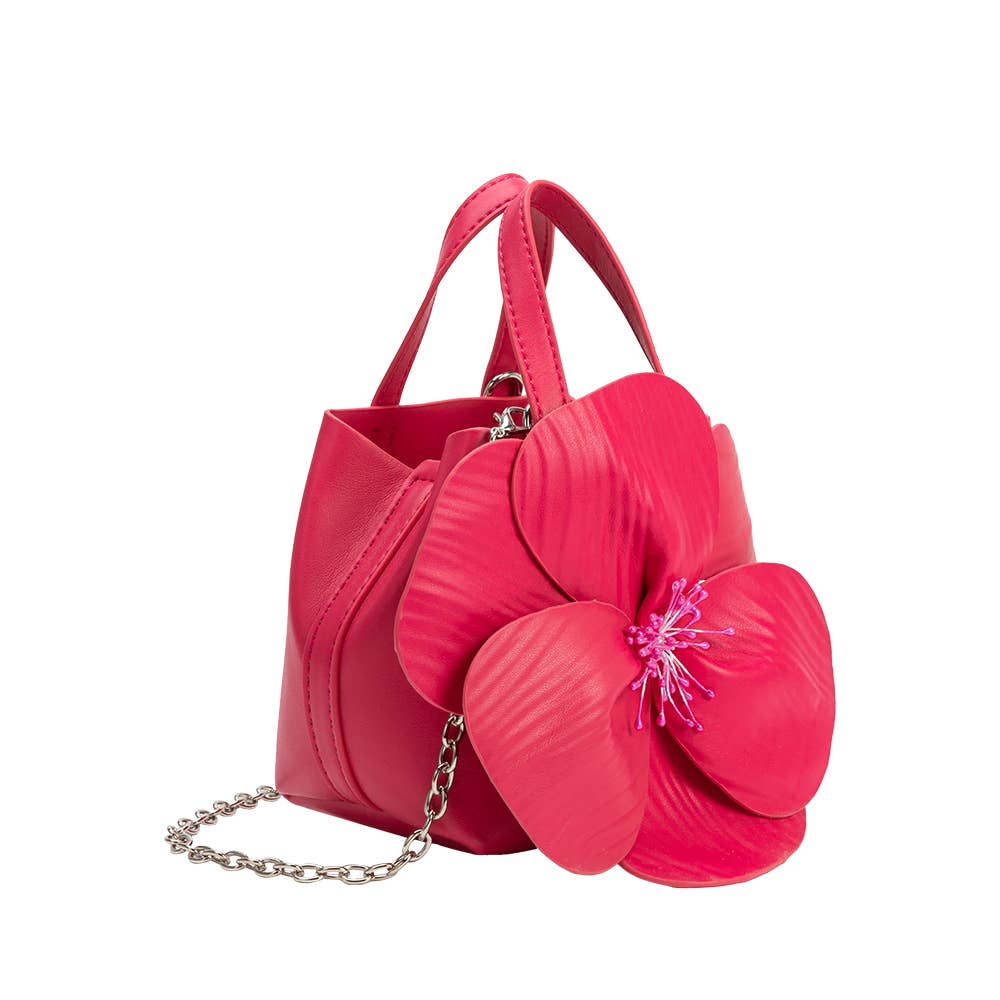MELIE BIANCO: Monroe Fuchsia Flower Vegan Leather Top Handle Bag | Uniquely Claudia Boutique 