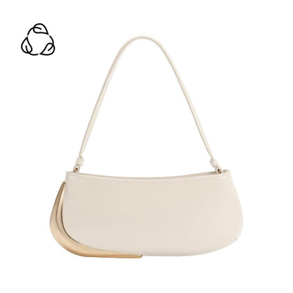 Ivory handbag with gold base on a white background