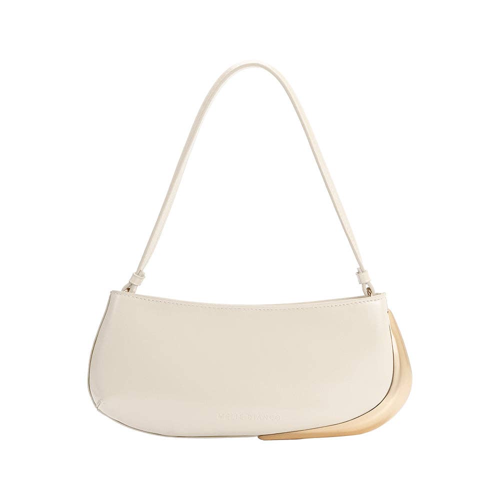 Ivory handbag with a strap on a white background