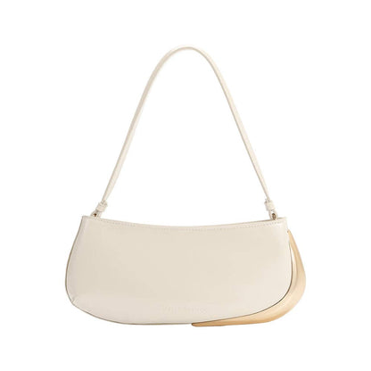 Ivory handbag with a strap on a white background