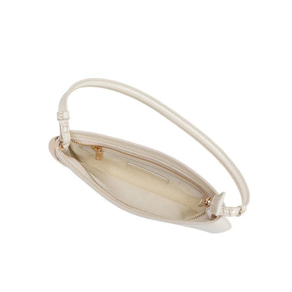 Close-up of a Ivory handbag with a strap on a white background