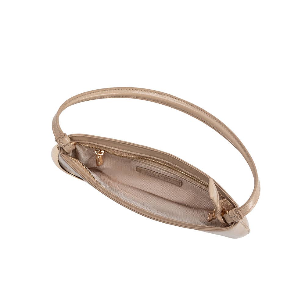 Nude handbag with a strap on a white background