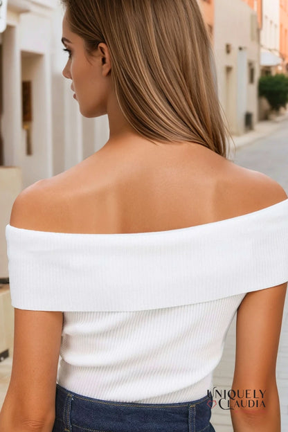 Mabel Off-The-Shoulder White Knit Top | Uniquely Claudia 