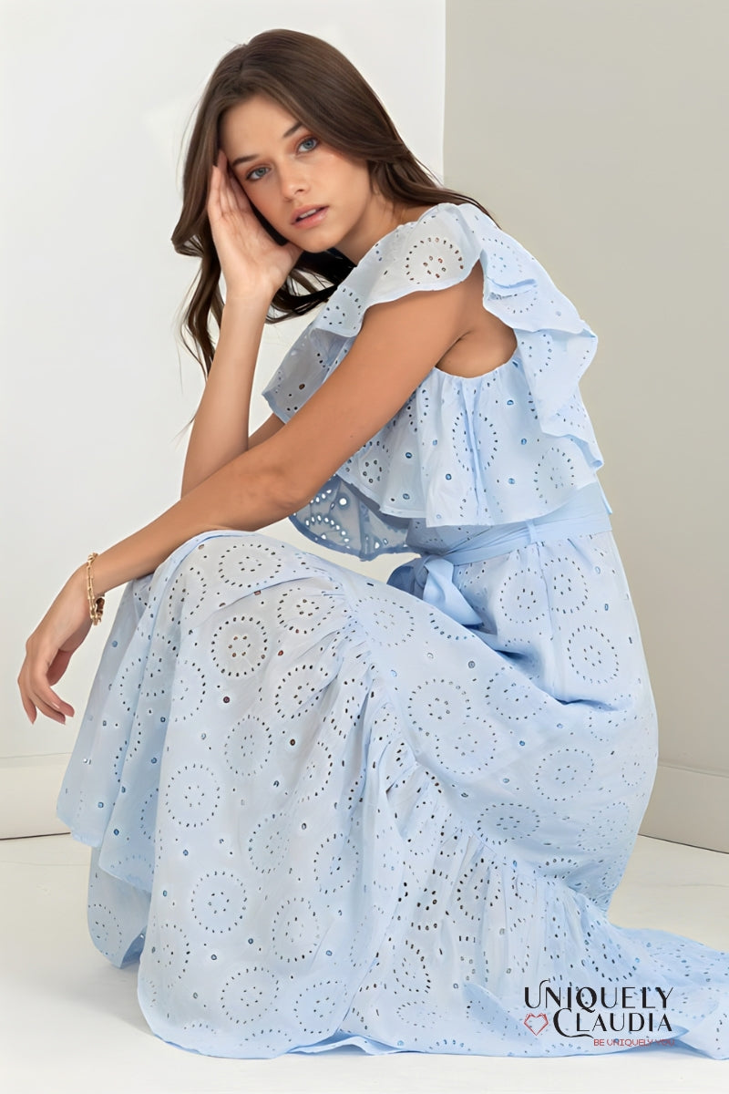 Mackenzie Eyelet Tiered Ruffle Sleeve Maxi Dress